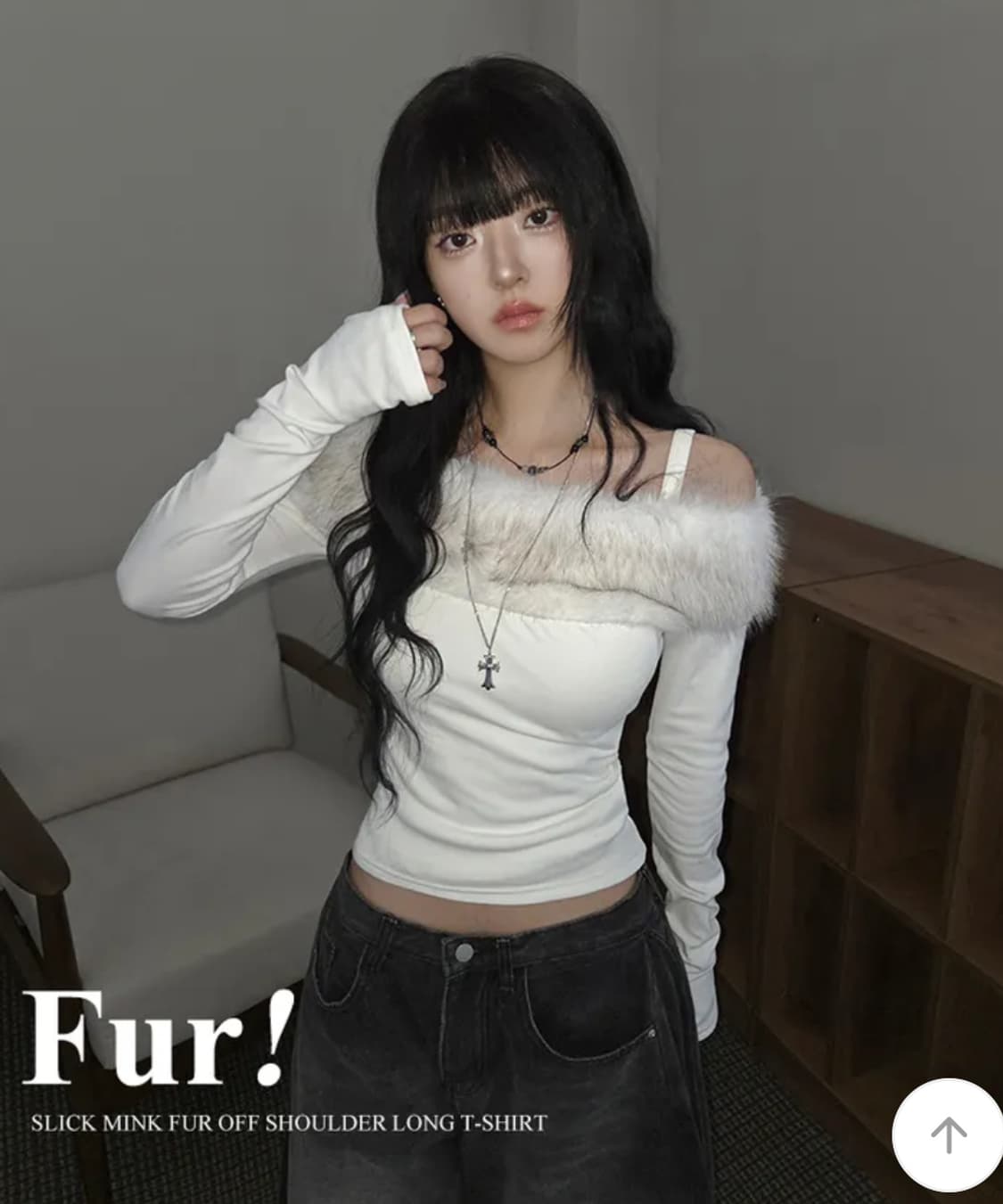 스커트증정/당일배송) 히릿 밍크퍼 오프숄더 화이트 상품이미지1