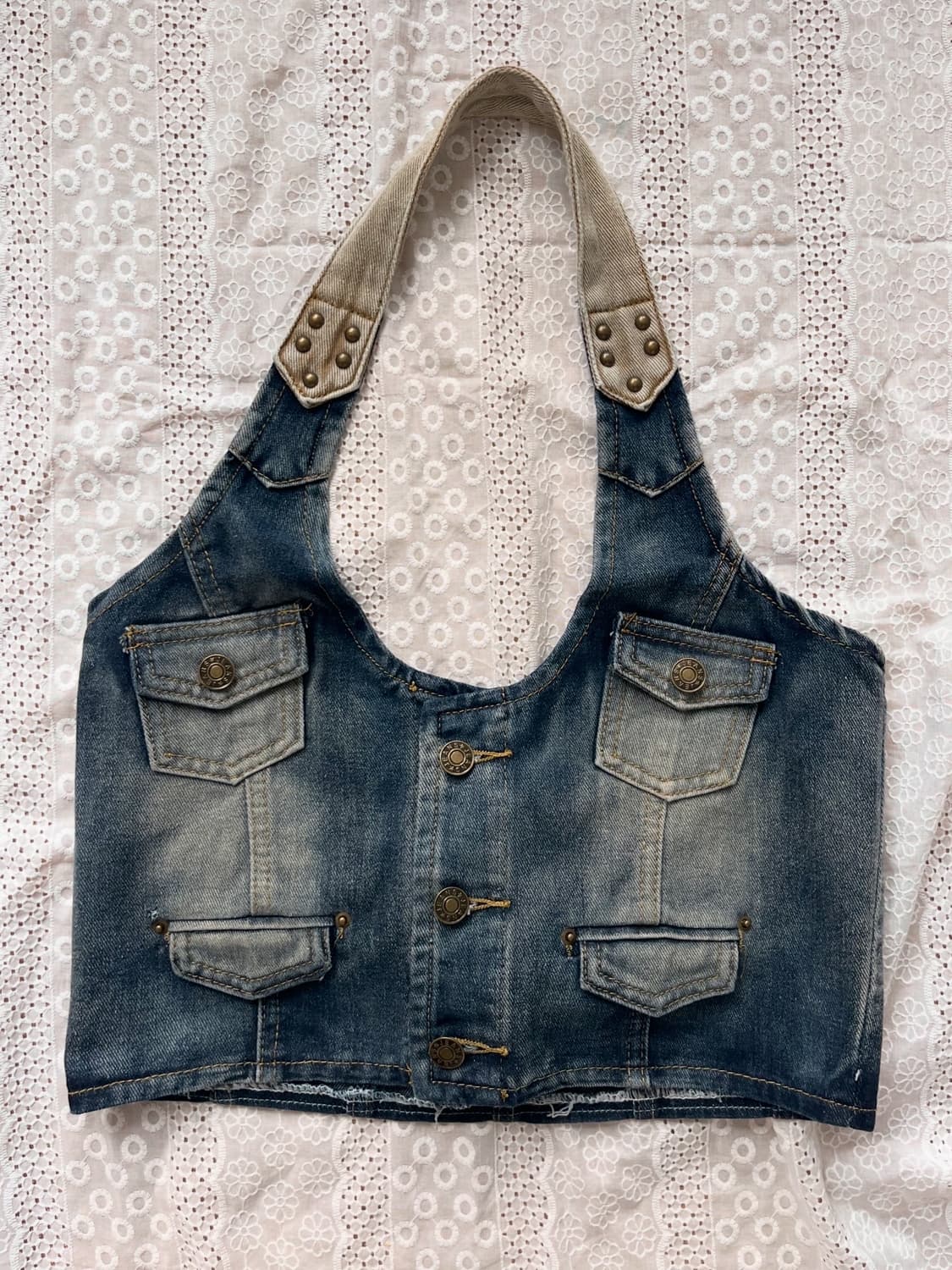 Denim vest + Cream sleeveless 상품이미지5