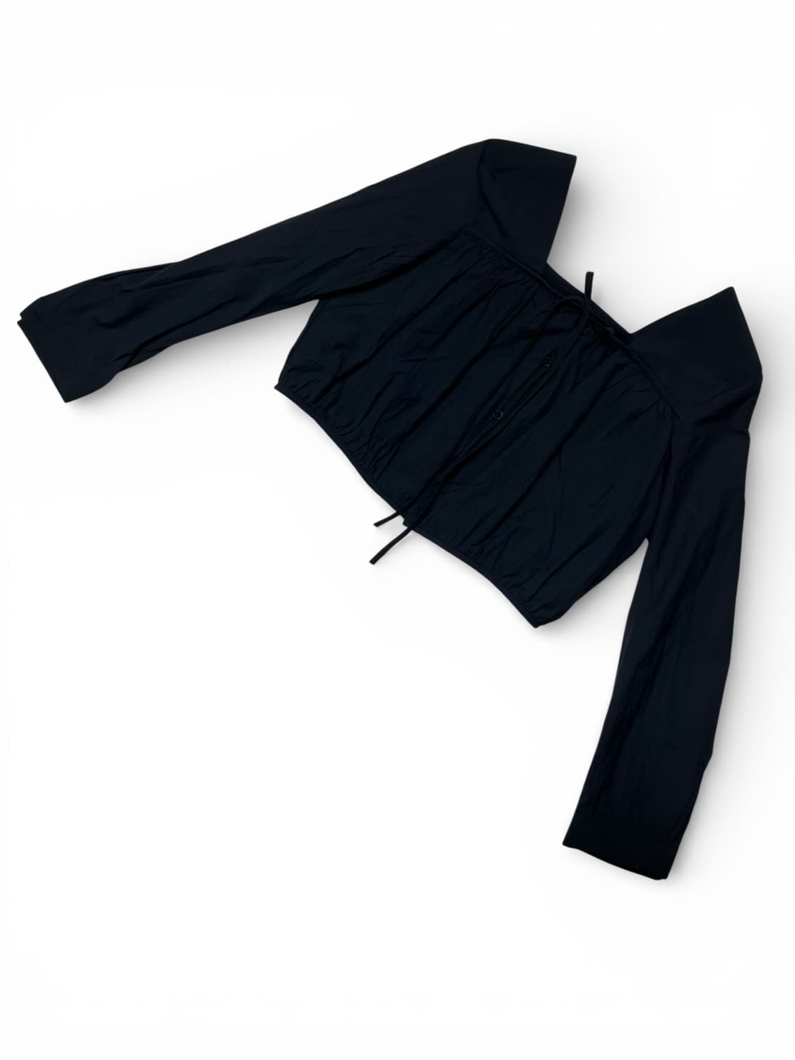 Page U 네이비 스퀘어넥 긴팔 프릴 블라우스 XS 상품이미지4