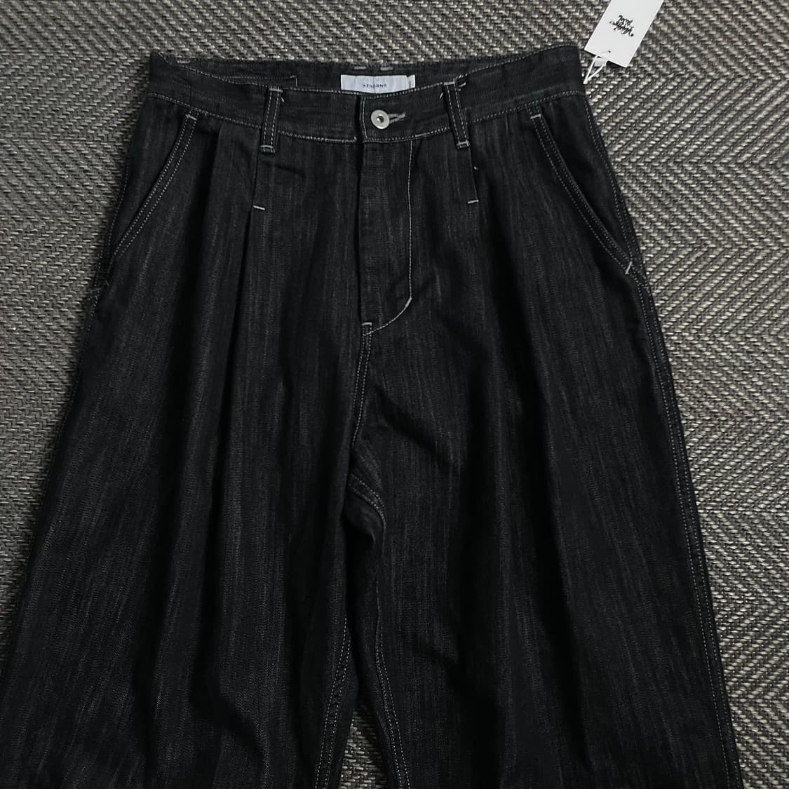 Xerobnr 블랙 투 턱 와이드 데님 팬츠o 4019 상품이미지3