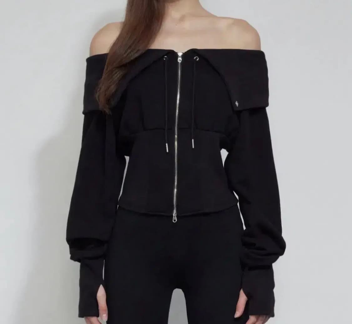 보헤미안서울 코르셋 오프숄더 집업 블랙 판매 상품이미지1