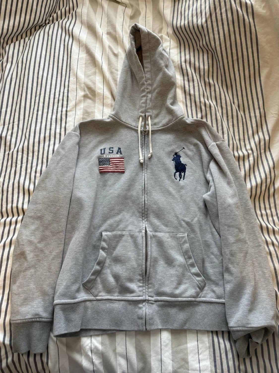 폴로 랄프로렌 USA 성조기 패치 빅포니 후드집업 그레이 상품이미지1