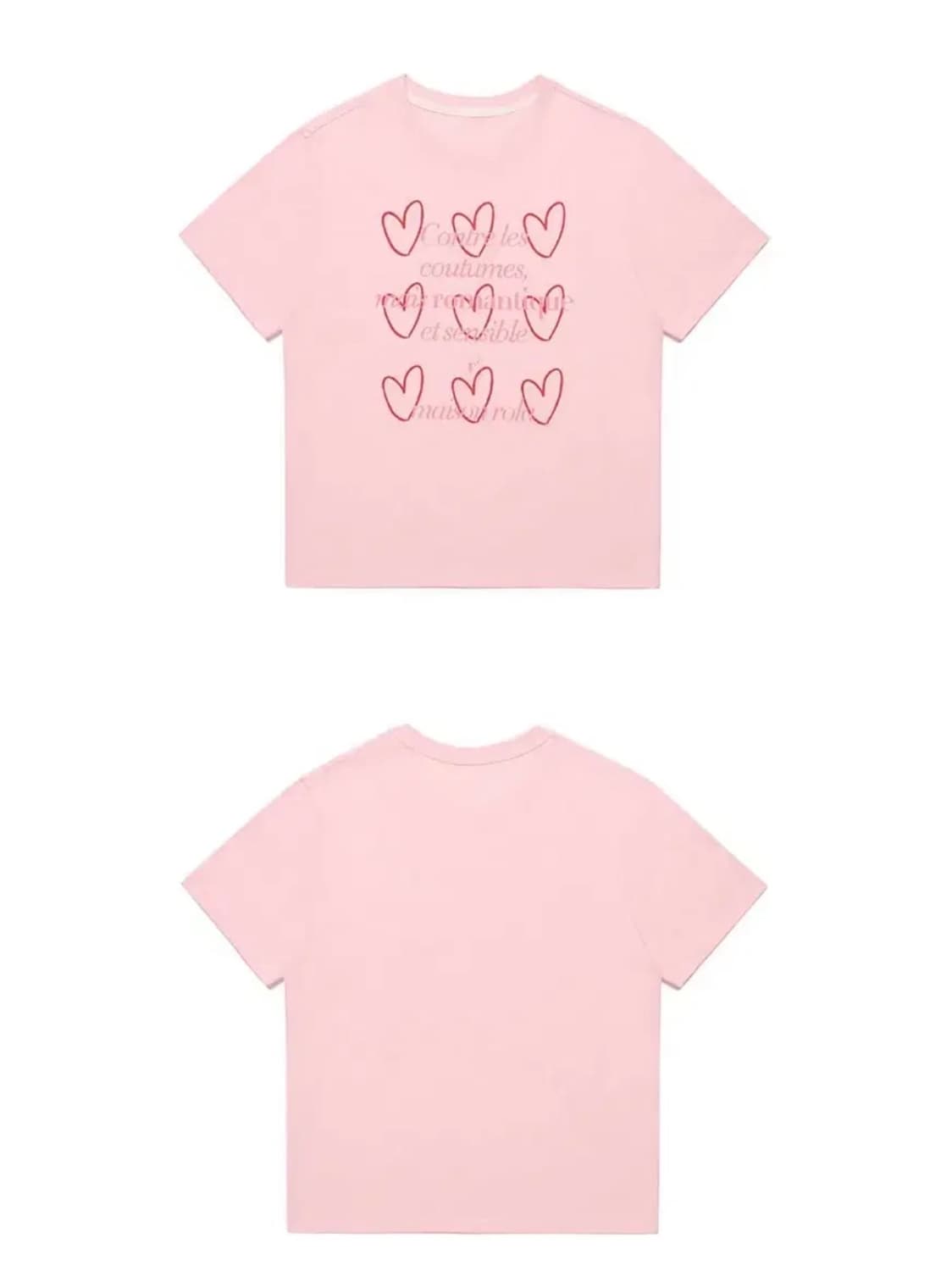 로라로라 하트 컬러 티셔츠 라이트 핑크 여성 프린트 반팔 면티 s 상품이미지2