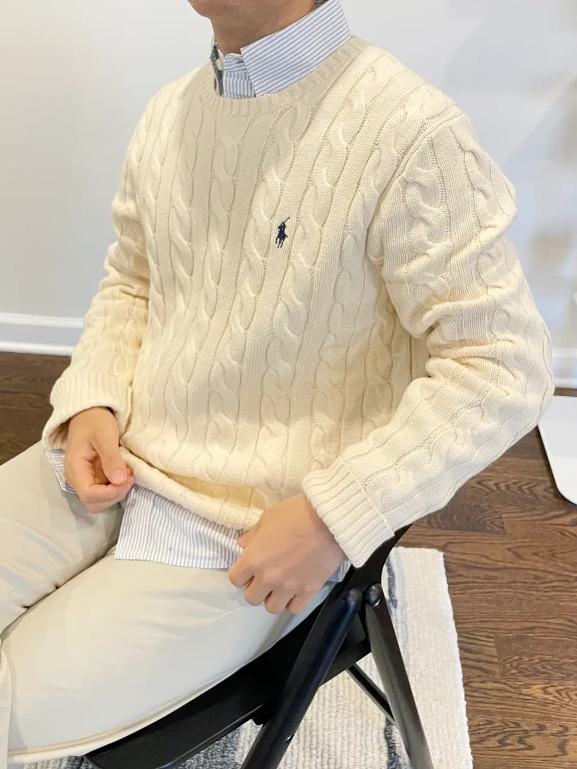 [QR 정품] 폴로 케이블 니트 스웨터 XXL 아이보리 꽈배기 2XL 상품이미지1