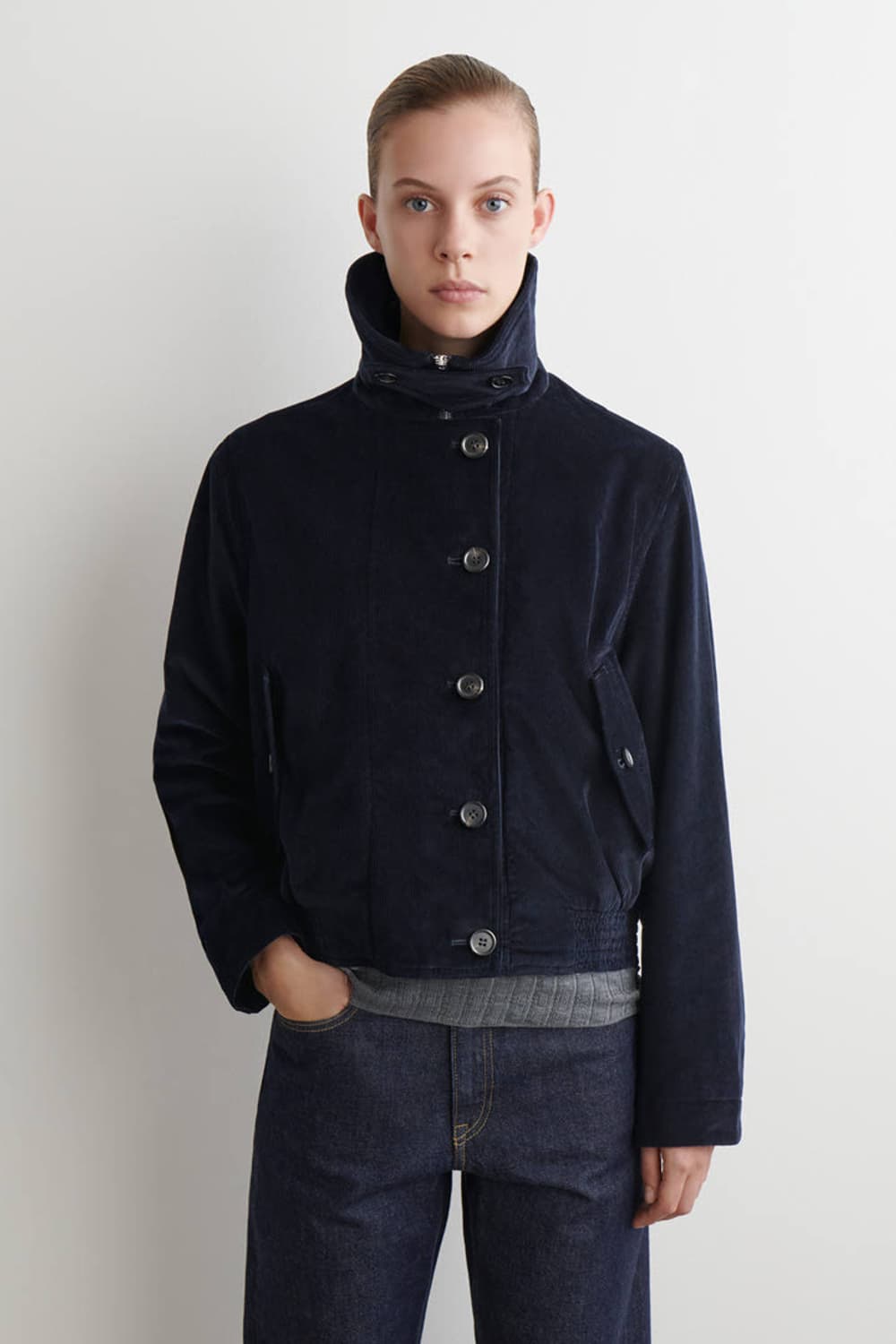 새상품) COS 코듀로이 퍼널넥 재킷 네이비 S 상품이미지2