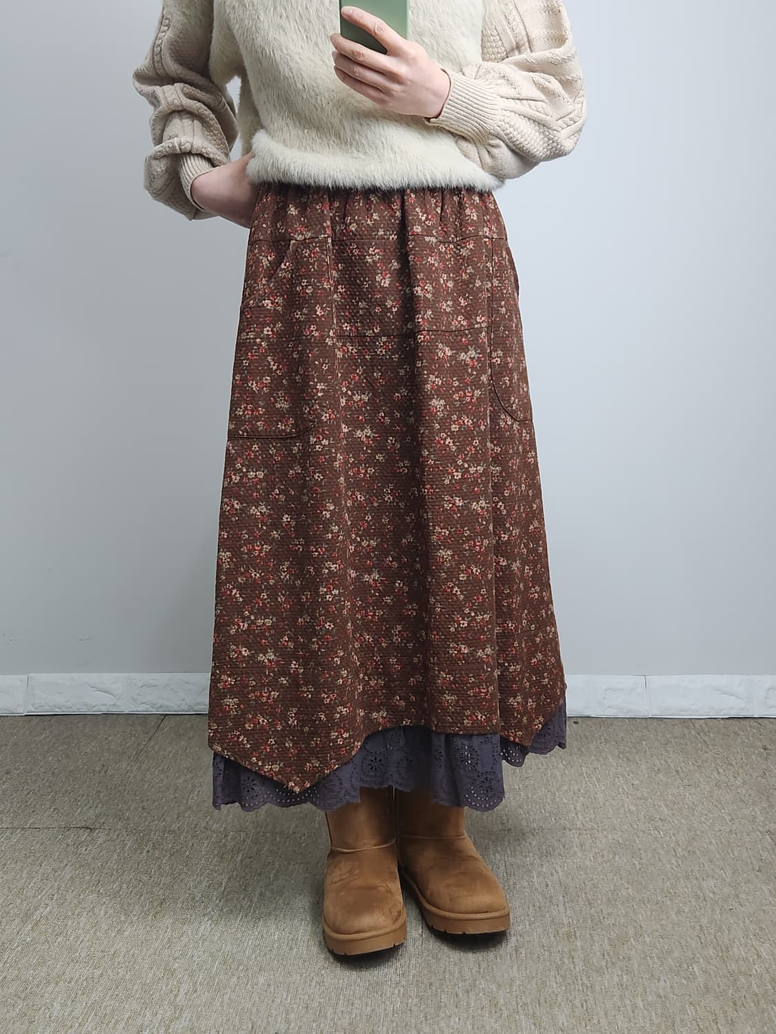 잔꽃 레이스 롱 스커트 상품이미지2