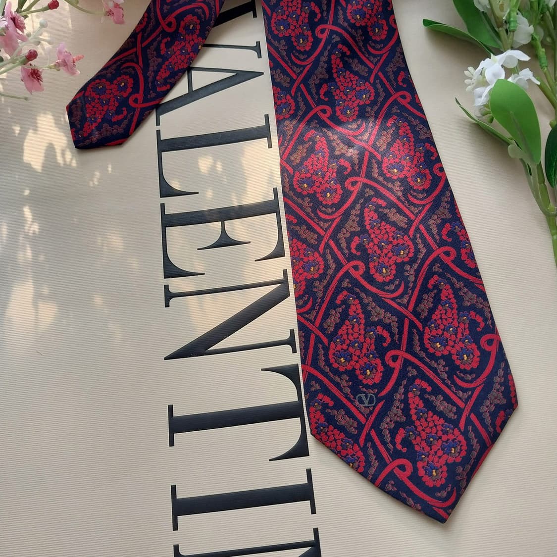 발렌티노 실크 네이비&레드 페이즐리 패턴 넥타이 9cm A등급 K1702 상품이미지5