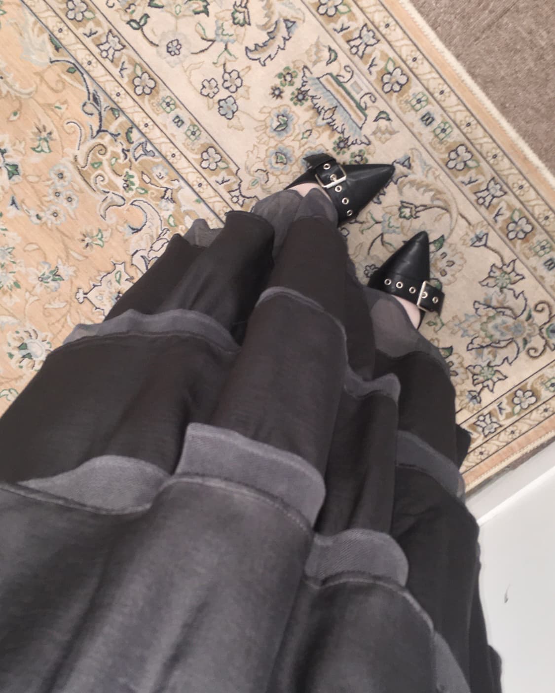 블랙 투톤 캉캉 롱스커트 상품이미지2