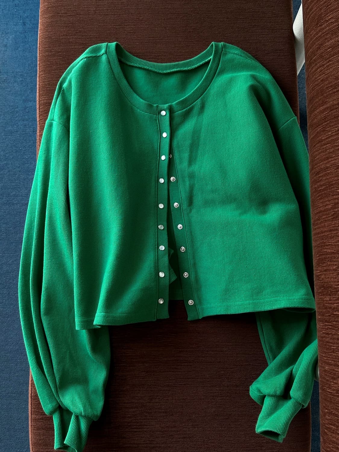 Cotton rib crew neck cardigan 상품이미지2