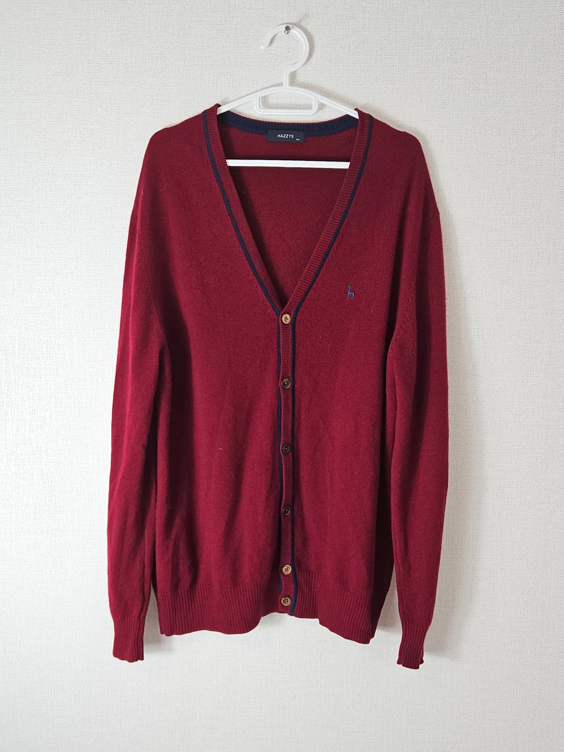 헤지스 100% 캐시미어 가디건 버건디 니트 105 상품이미지1