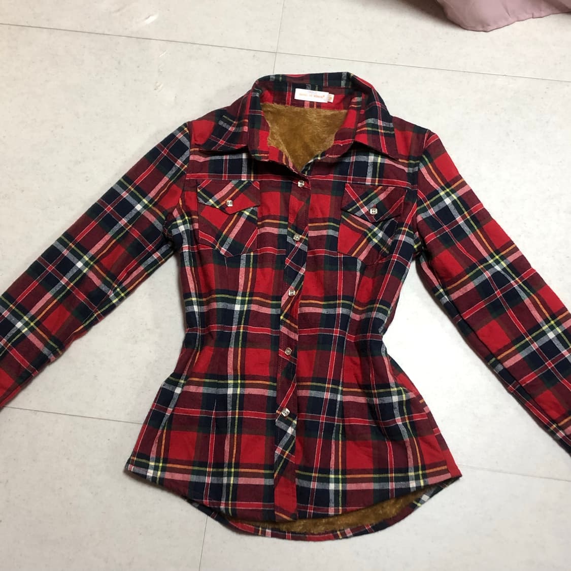 빈티지 레드 체크 퍼 안감 셔츠 상품이미지3