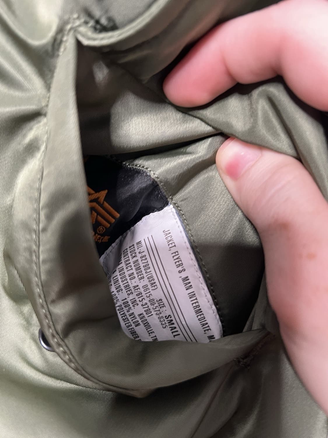 90s 알파인더스트리 MA-1 블러드칫 리버시블 플라이트자켓 세이지 상품이미지3