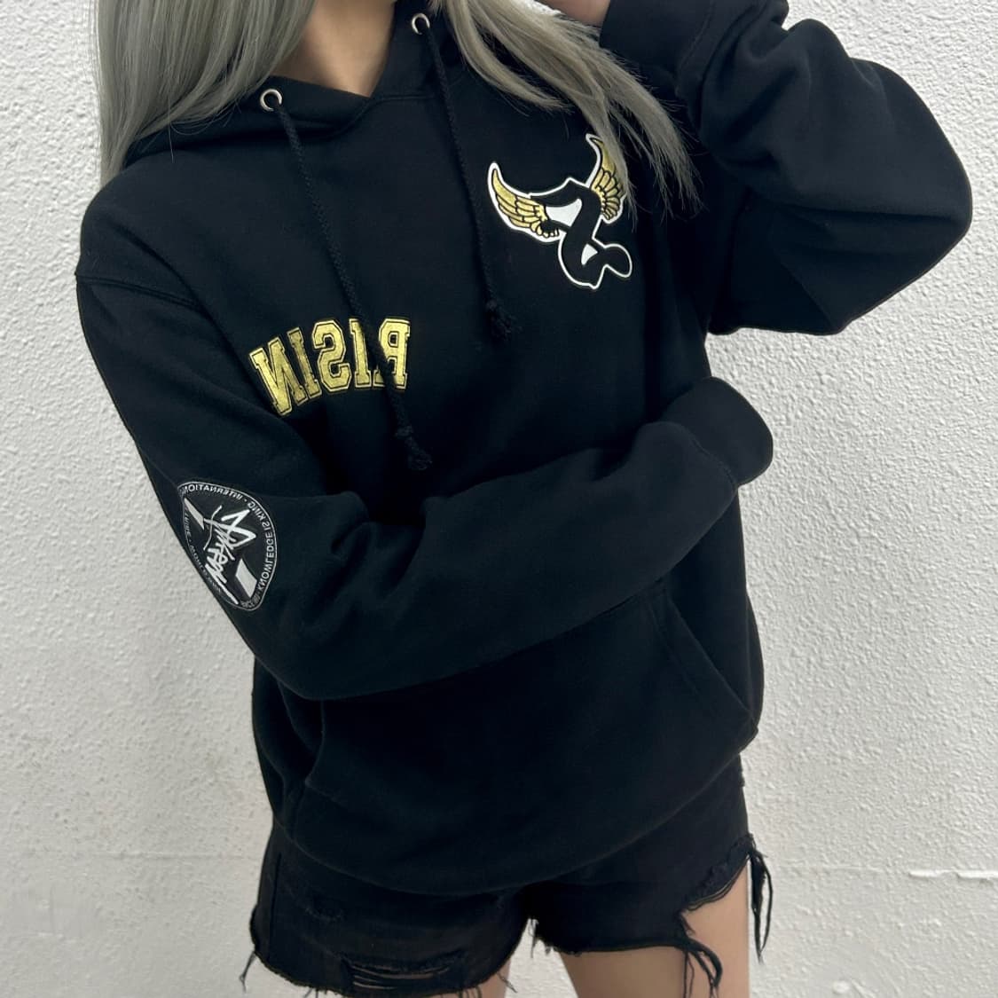 스투시 y2k 패치 블랙 후드 M 상품이미지2