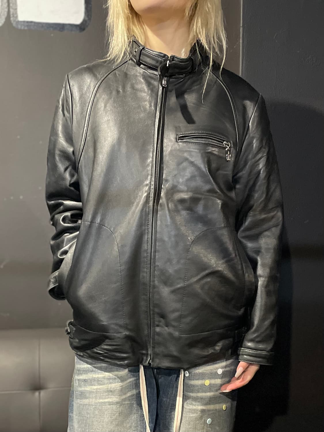 램스킨 블랙 가죽 라이더 자켓 상품이미지1