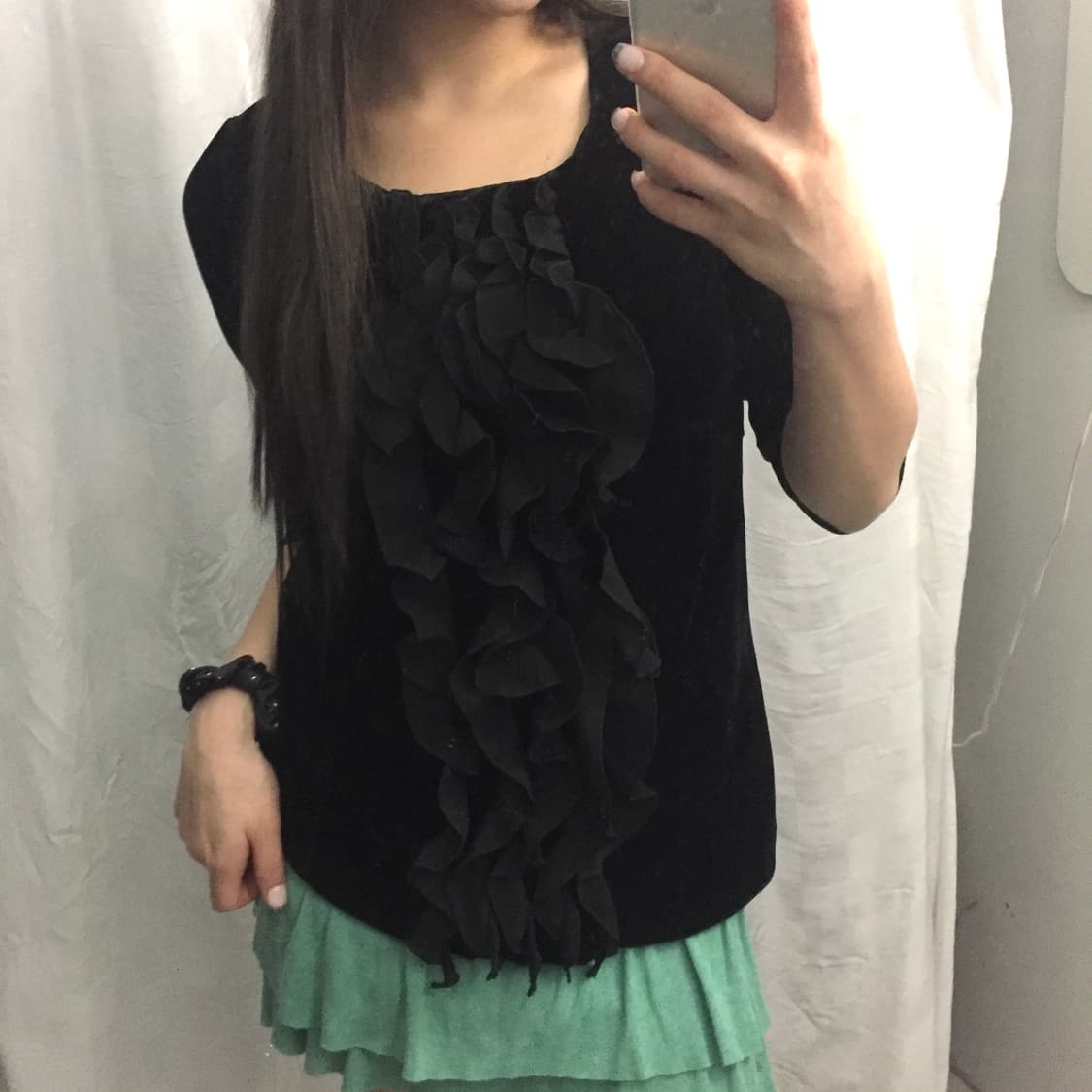 JPN Vintage 고스로리 히메갸루 벨벳 프릴 블라우스 상품이미지1