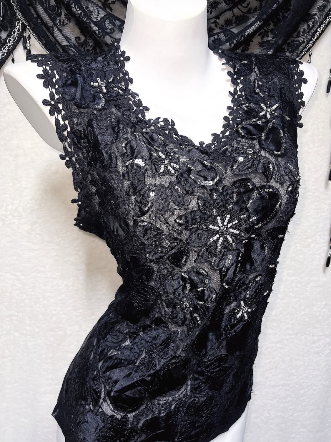 로맨틱고딕 고스 오리엔탈 비즈자수 플라워 시스루 슬리브리스 나시 페어리 상품이미지2