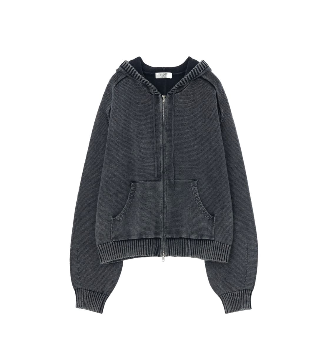 엘무드 피스 다이드 후디 니트 집업 스테인 차콜 상품이미지1