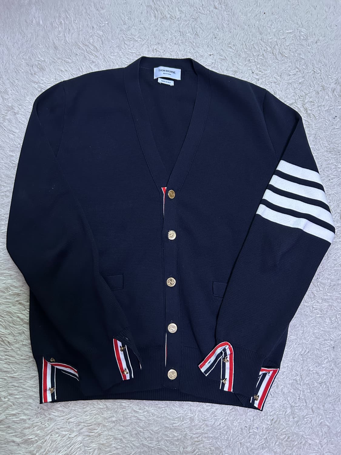 [4size] 톰브라운 밀라노스티치 금장 가디건 네이비 상품이미지1