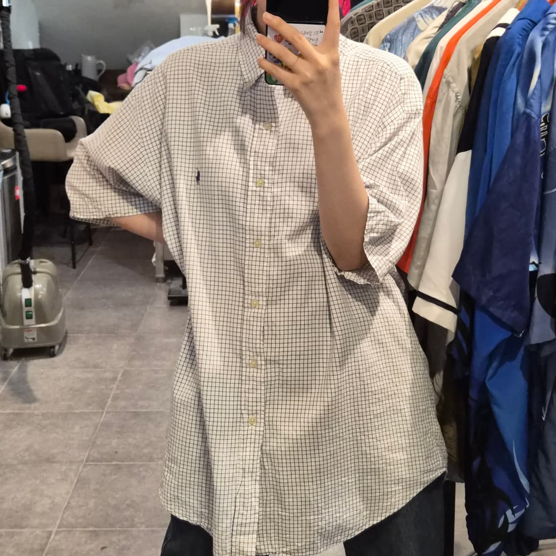 [NO.9] 폴로 반팔 체크 셔츠 화이트&블랙 상품이미지3