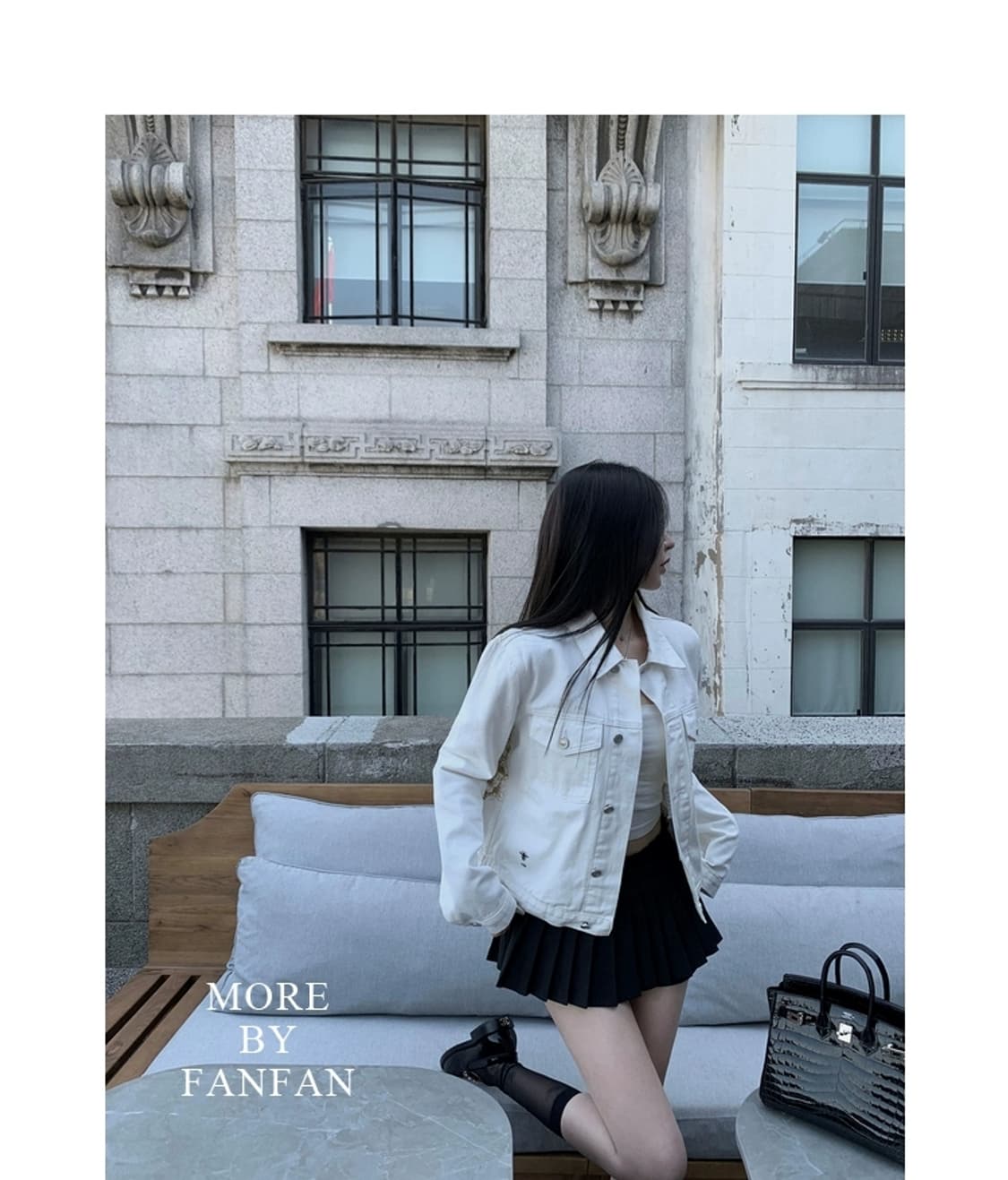 자수 디테일 화이트데님 청 자켓 수입의류 상품이미지5