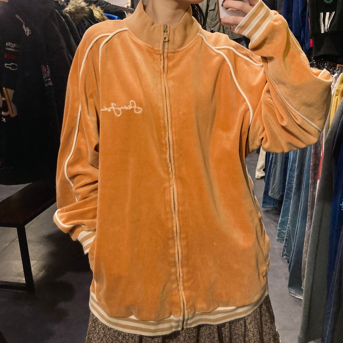 [IM]션존 벨벳 집업 자켓 오렌지 상품이미지4