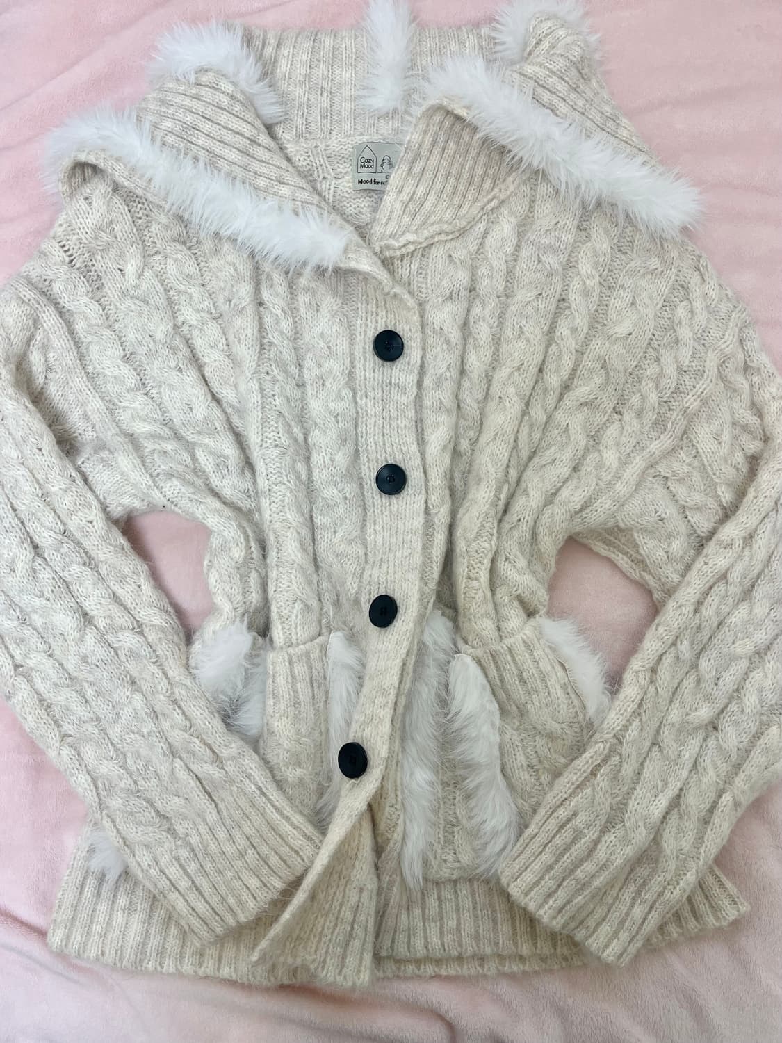 달천깔 모리걸 사와코 히메갸루 베이지 니트 가디건 상품이미지1