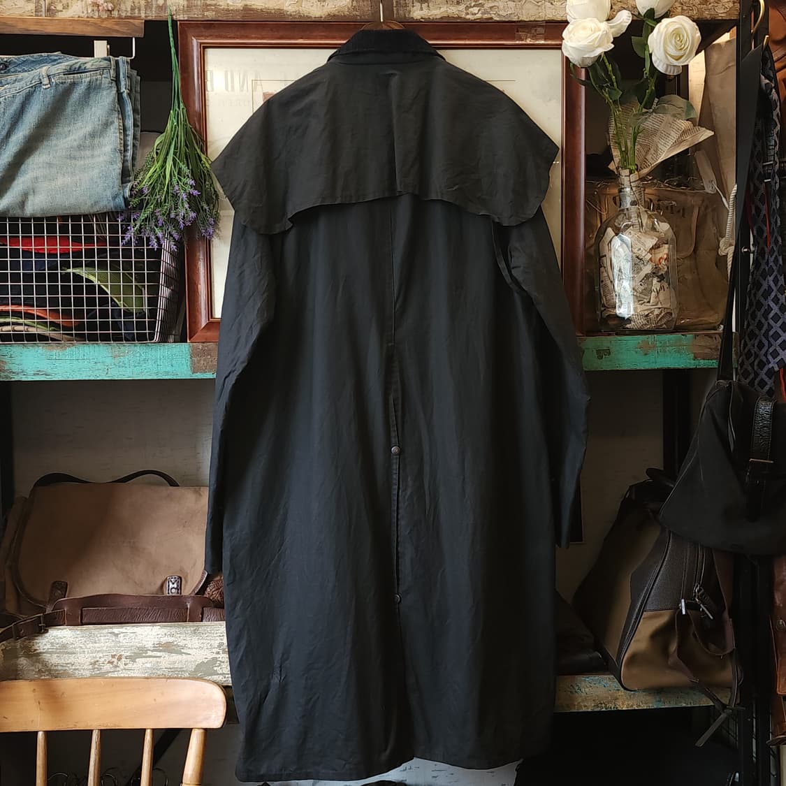 90s 잉글랜드 컨트리 왁스자켓 스톡맨 케이프 왁스코트 레인코트 L 상품이미지8