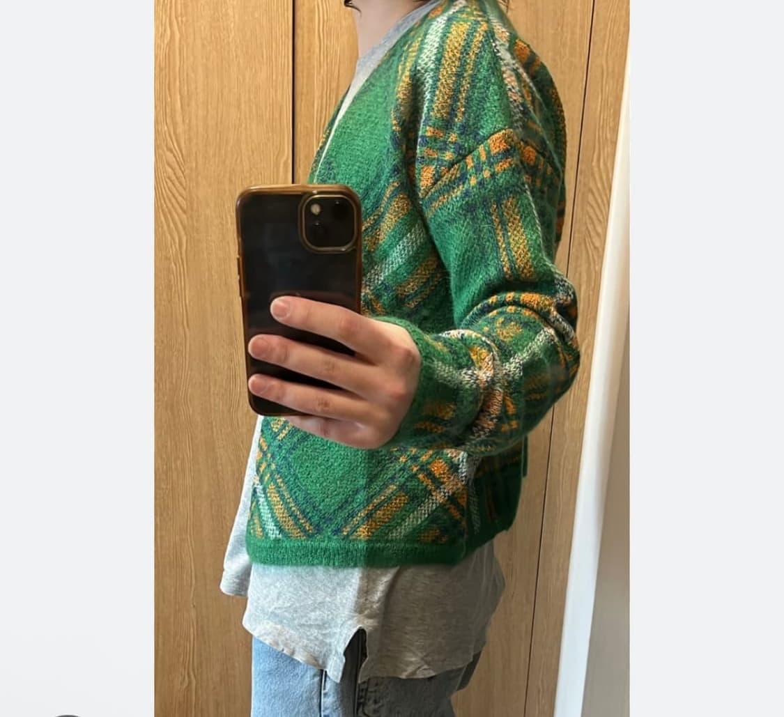 (M) ERL 이알엘 체크 모헤어 가디건 그린 상품이미지7