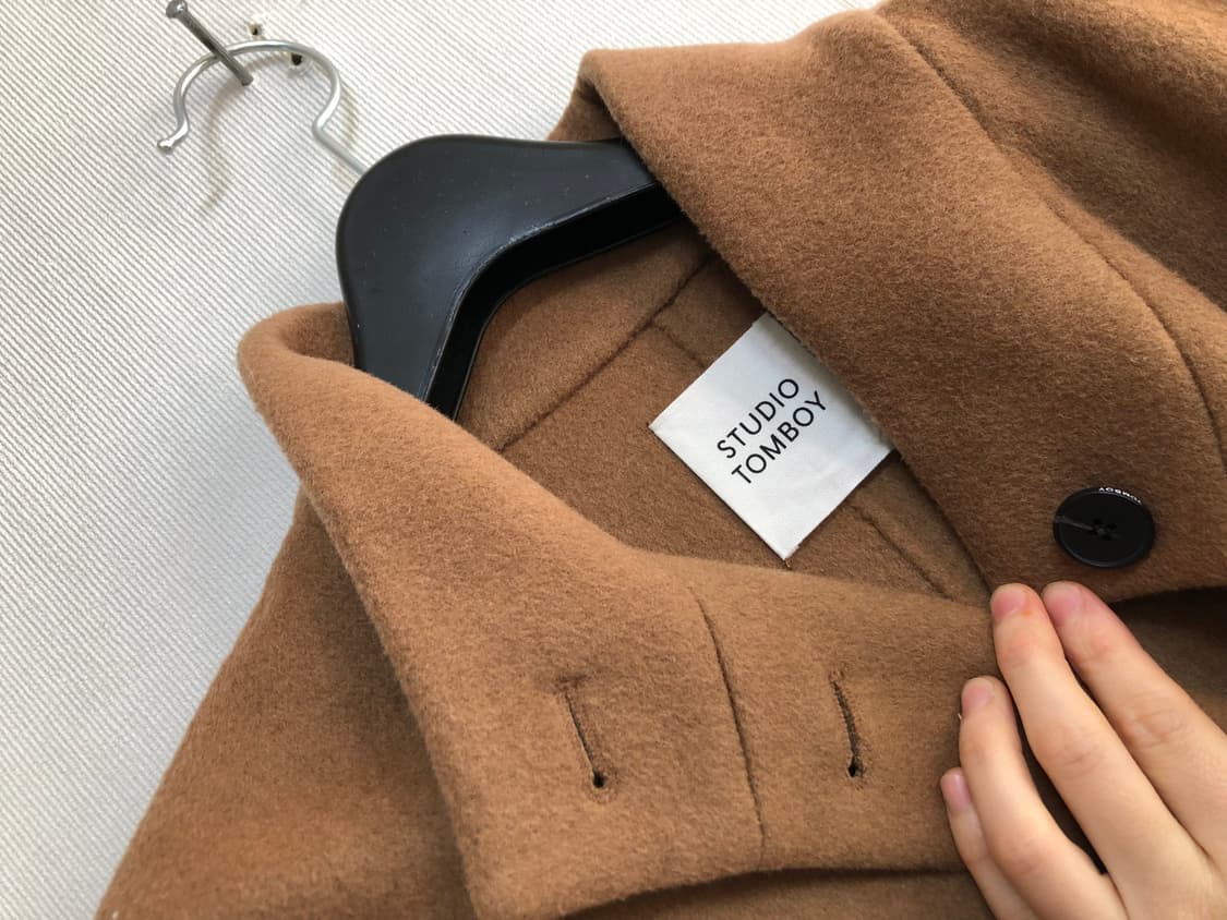 스튜디오톰보이 여성 오버핏 하이넥 울 롱 코트 _ 베이지 상품이미지8