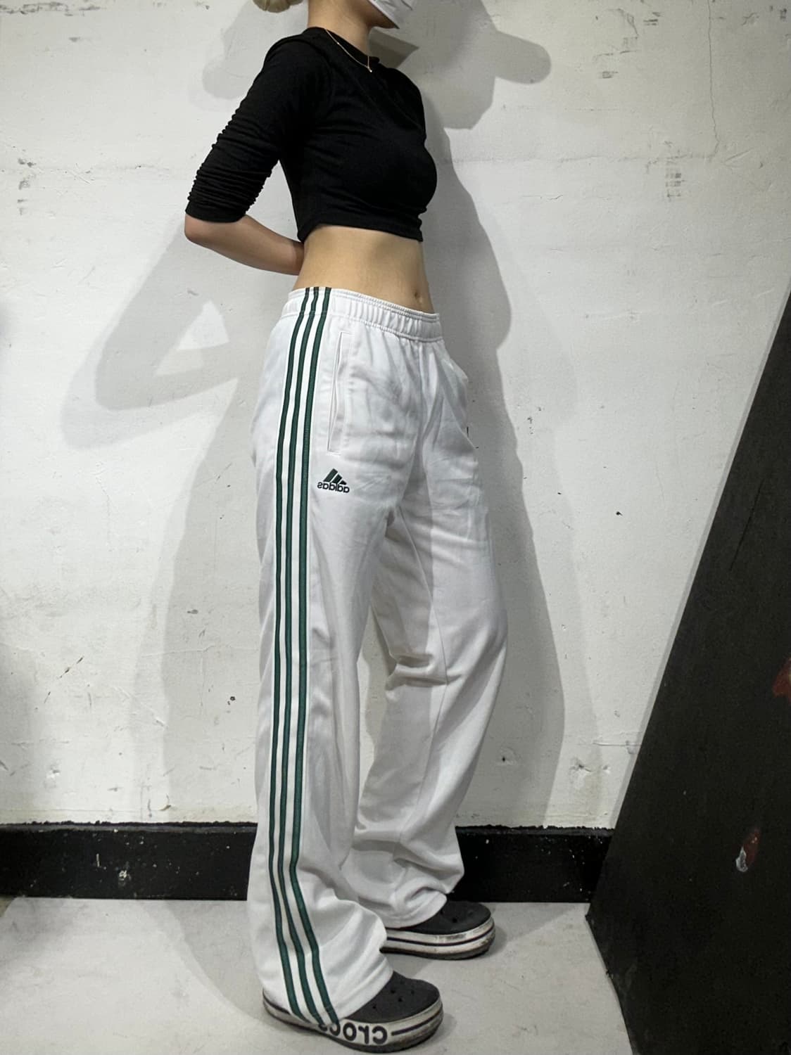 아디다스 화이트 그린 삼선 와이드 추리닝 바지 트레이닝 팬츠 S 상품이미지1