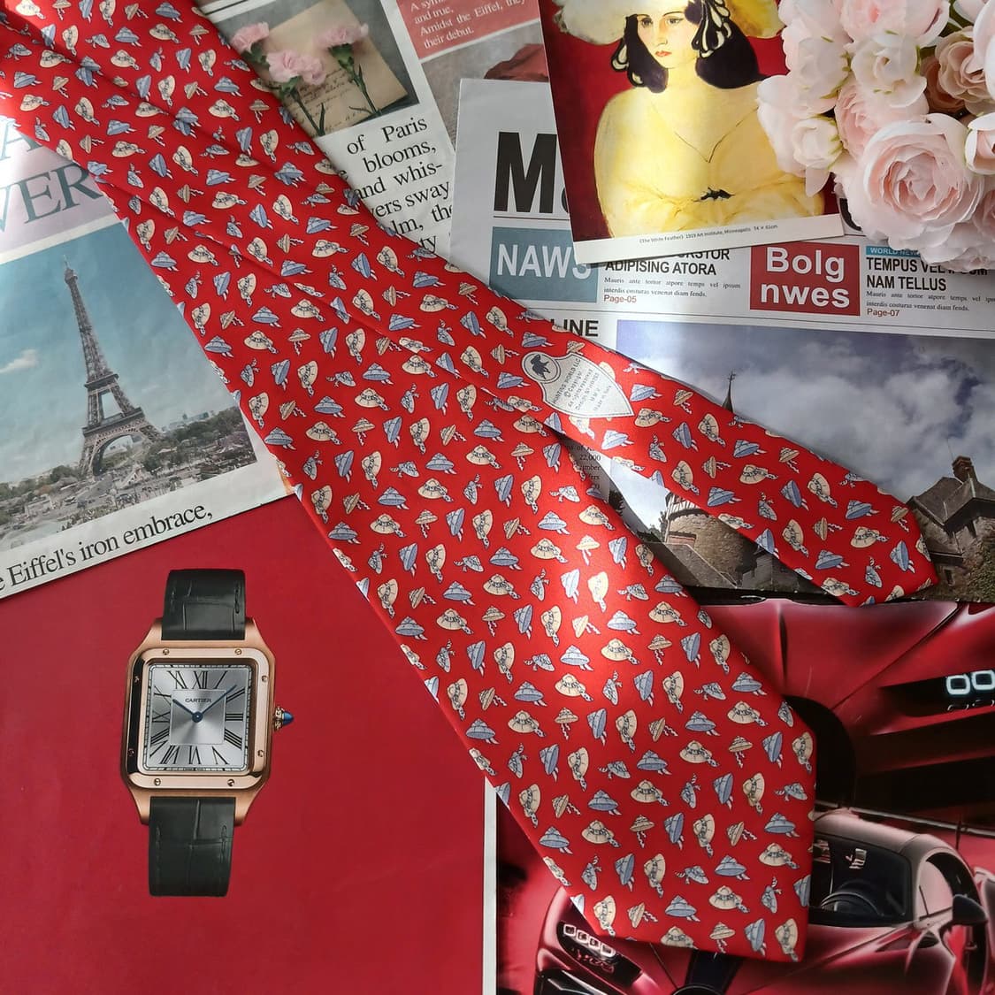 헌팅월드 실크 레드 익스플로러 햇 넥타이 9.6cm A+등급 A18857 상품이미지3