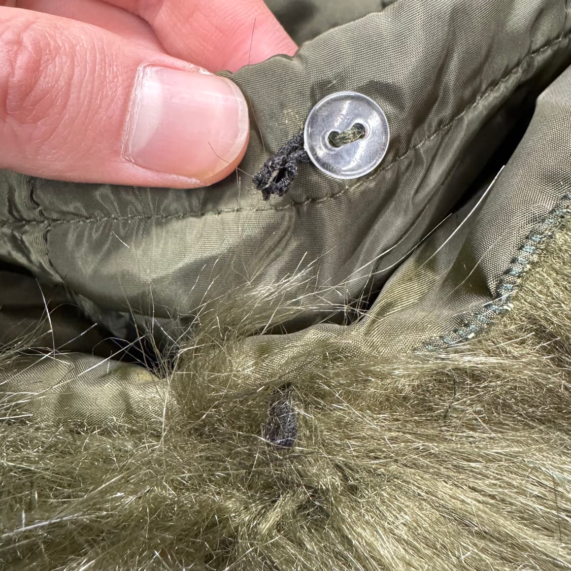 90s JPN VINTAGE 오리지널 자수 패치 후드 퍼 파카 카키 상품이미지9