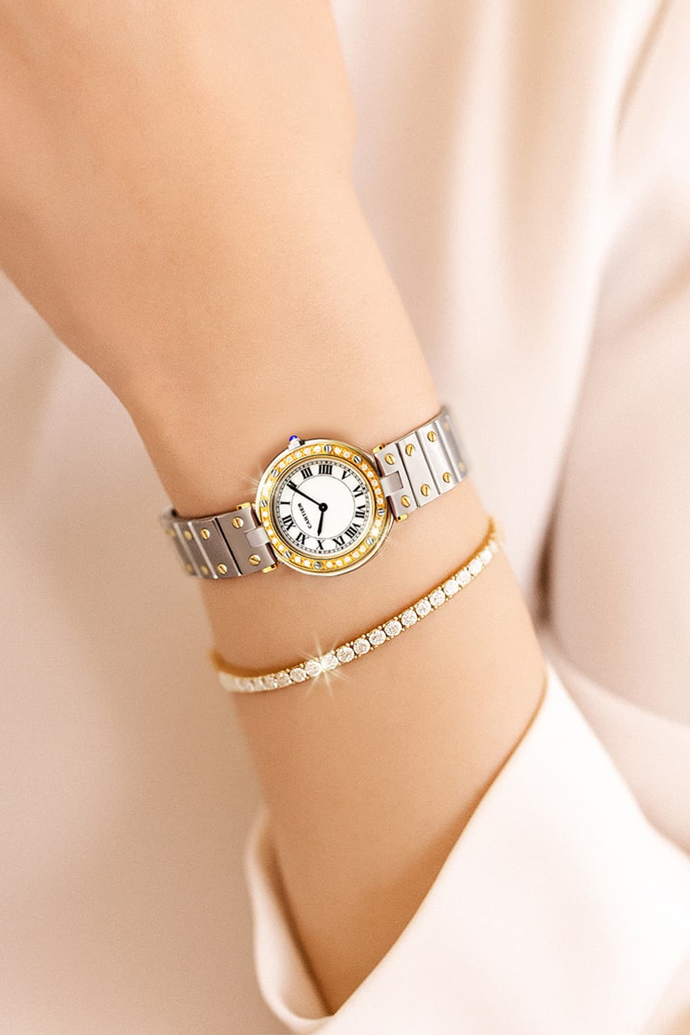 까르띠에 원형 산토스 콤비 여성 다이아몬드 시계 상품이미지7