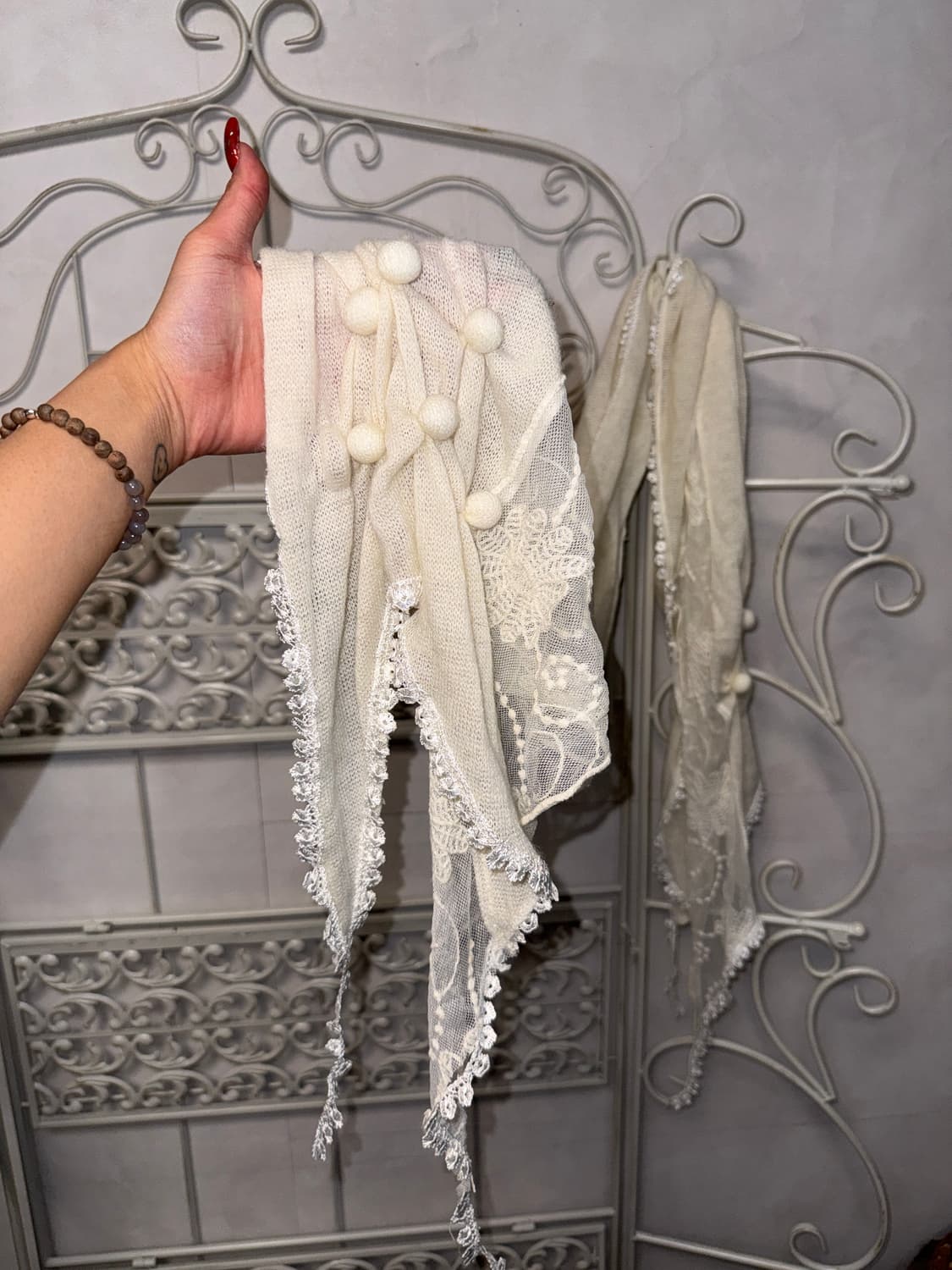 Ivory floral lace knit ball shirring 스카프 상품이미지3