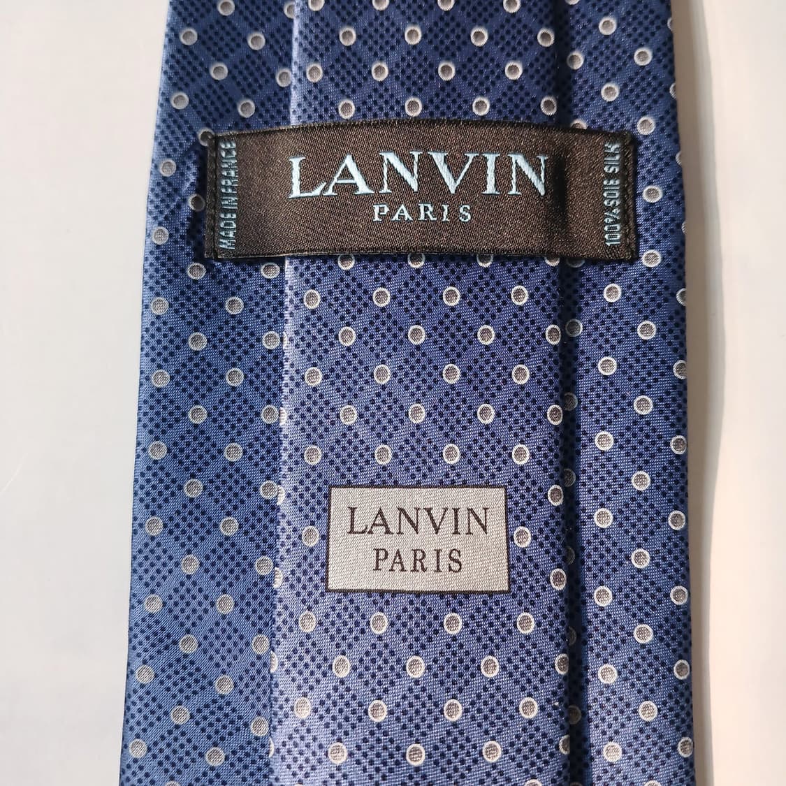 LANVIN 랑방 실크 네이비 도트 패턴 넥타이 8cm A+등급 E751 상품이미지10