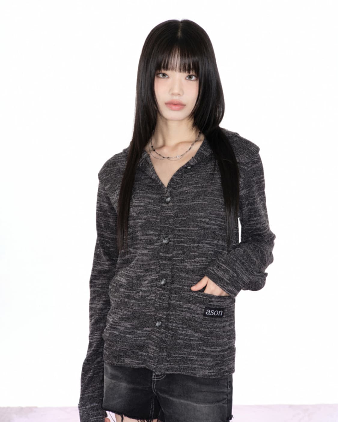 애즈온 SUNDAY HOOD CARDIGAN / CHARCOAL 상품이미지1