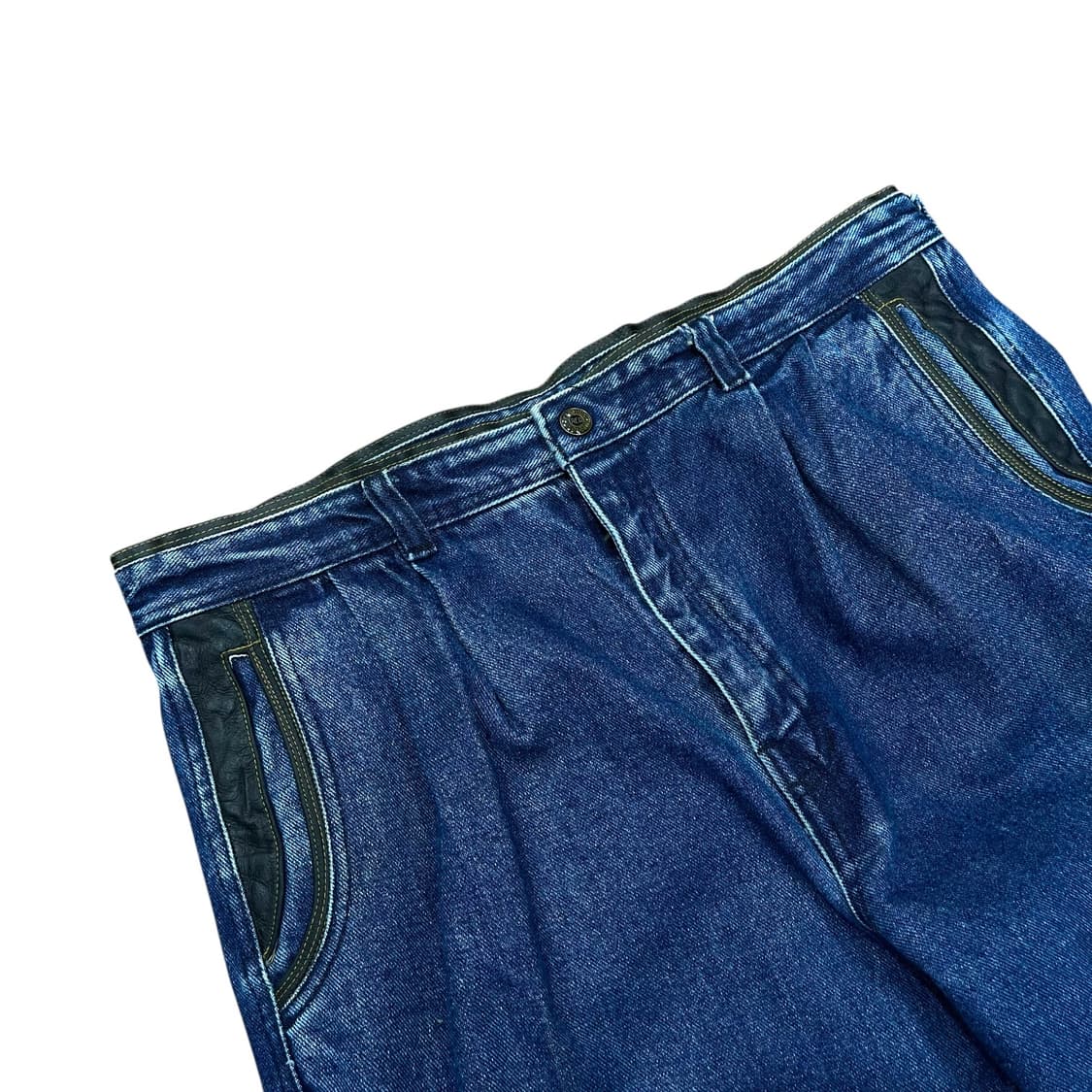 90s 미쏘니 스포츠 레더 디테일 플리츠 데님팬츠 상품이미지4