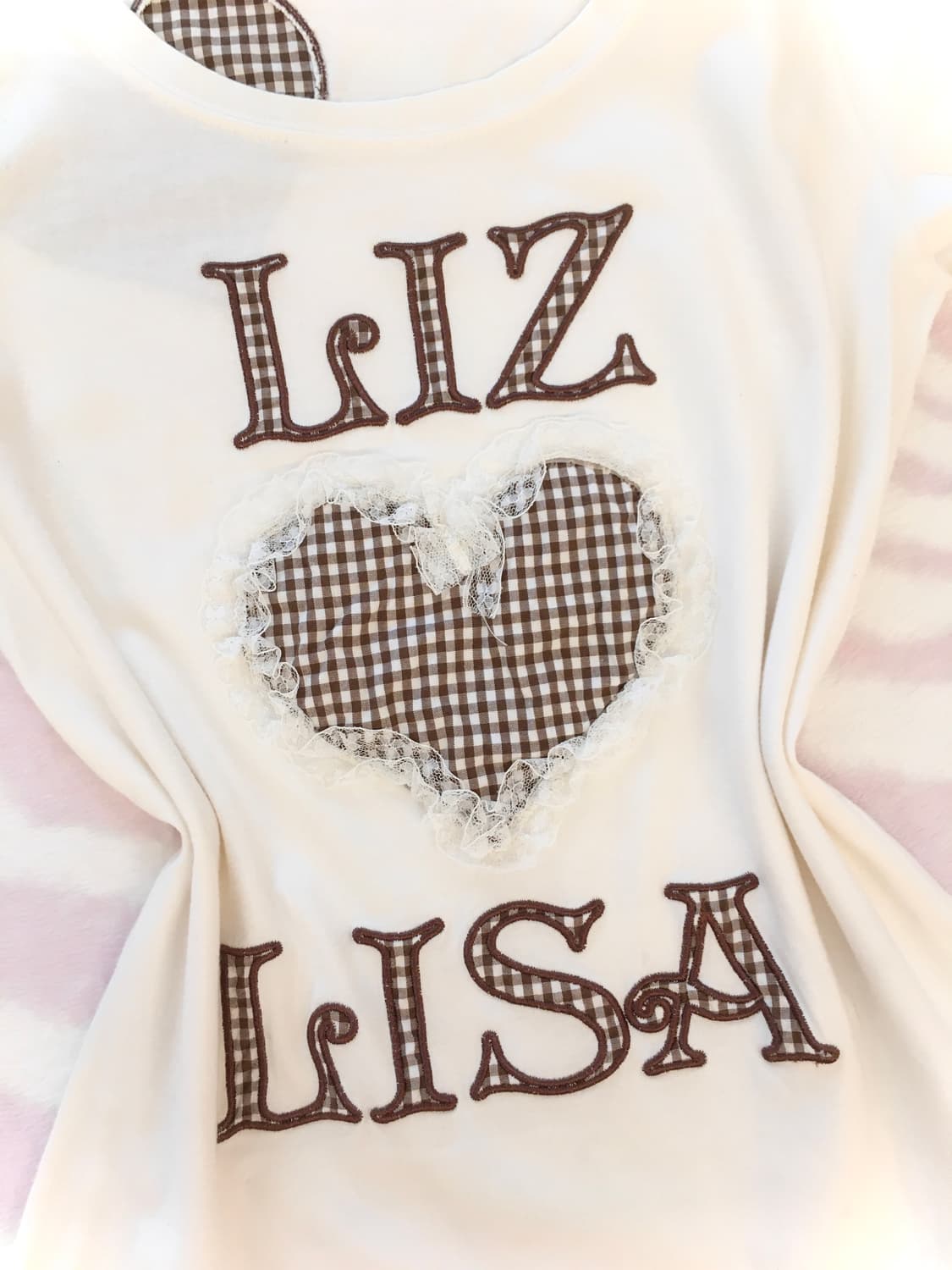 [초레어] 리즈리사 체크 하트패치 레이스 탑 반팔티셔츠 히메갸루 라떼갸루 상품이미지3