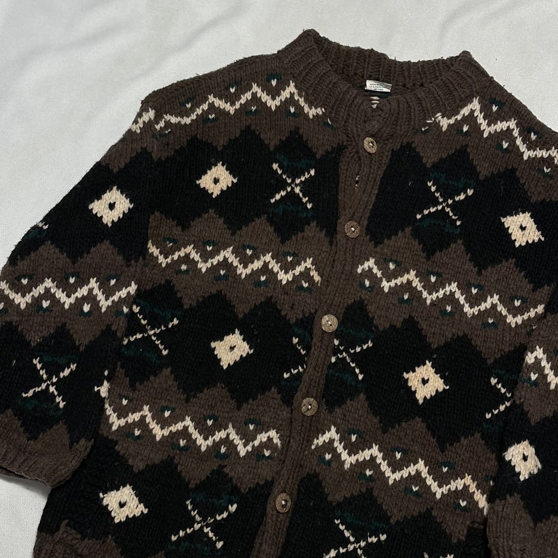 빈티지 노르딕 패턴 브라운 가디건 상품이미지1