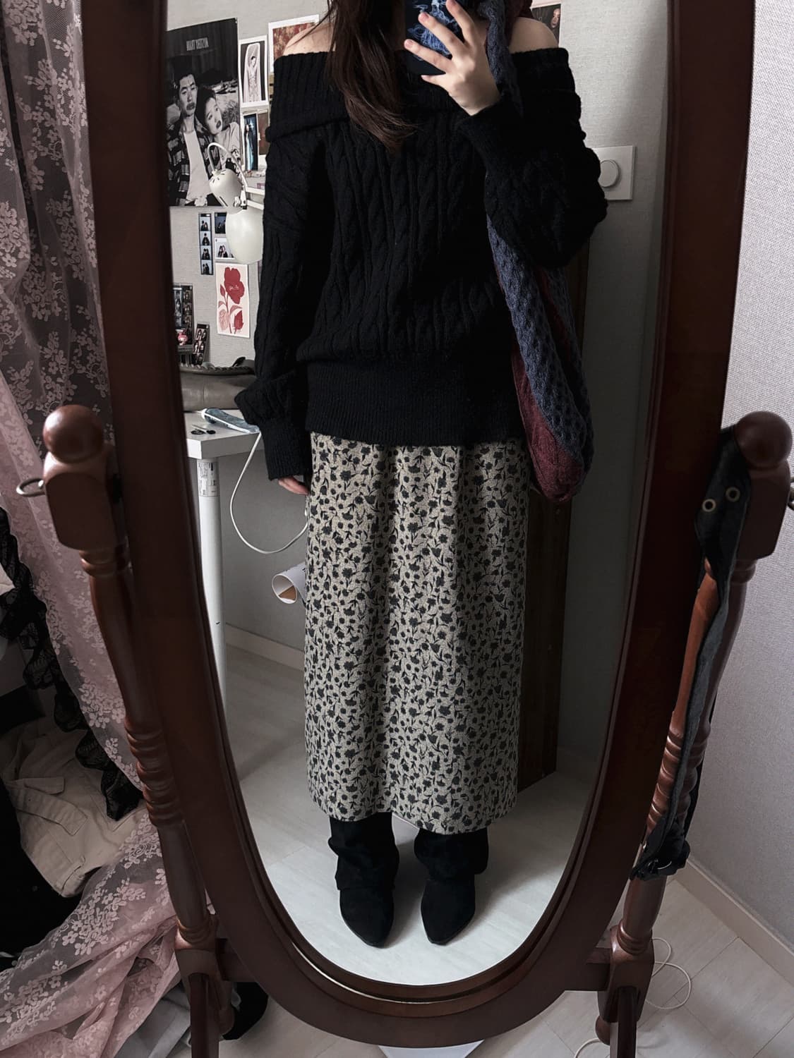 빈티지 플로럴 베이지 롱스커트 상품이미지2