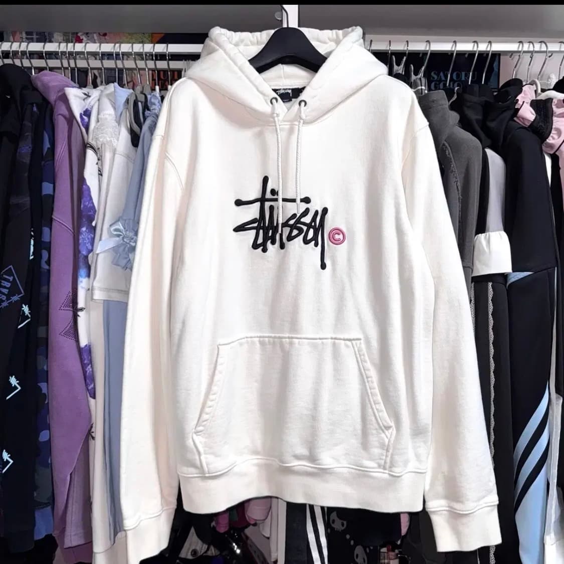 STUSSY 스투시 90s 연핑크 빅로고 후드 티셔츠 상품이미지1