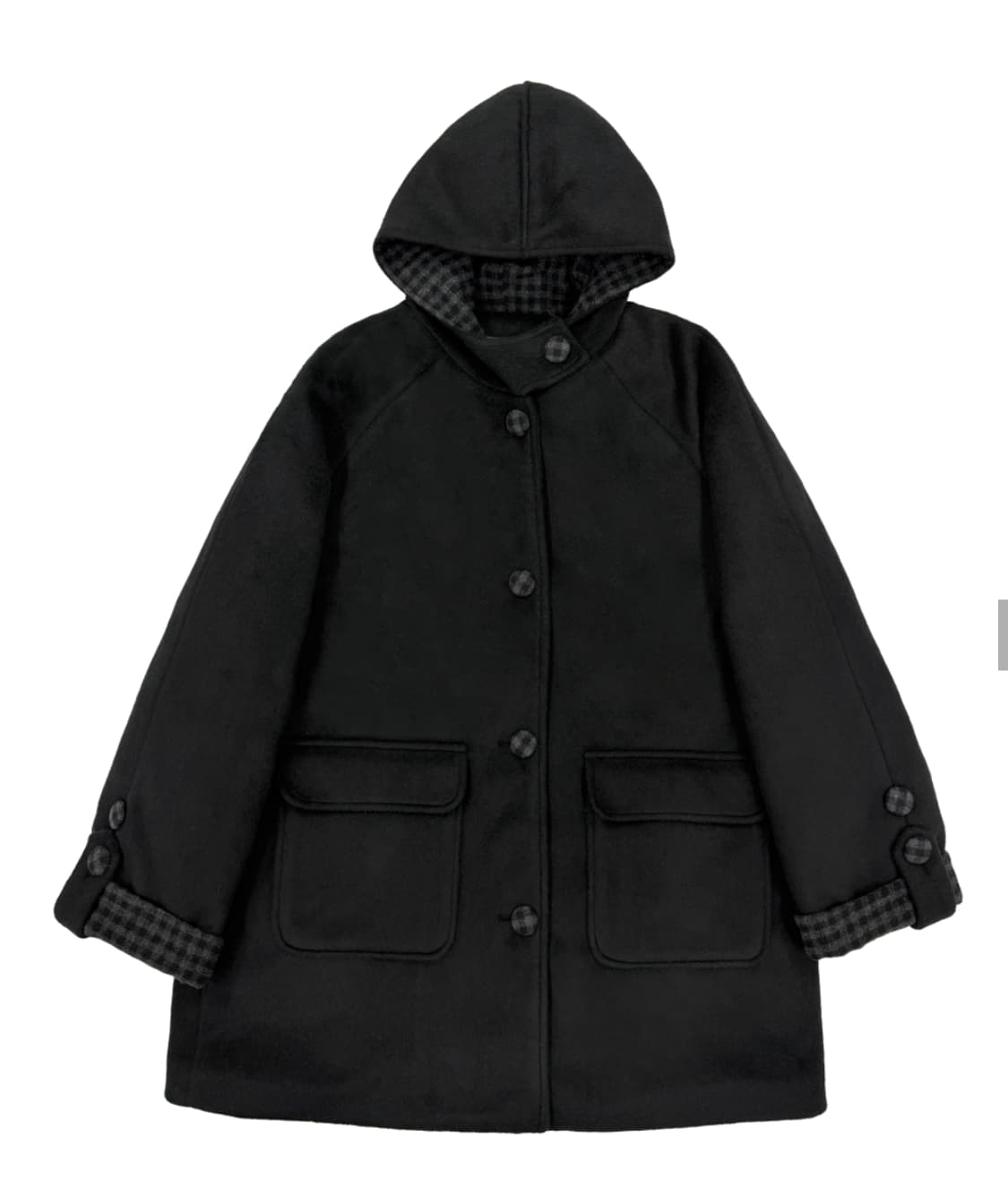 나이엔 체크 포인트 하프 후드 코트 블랙 상품이미지3