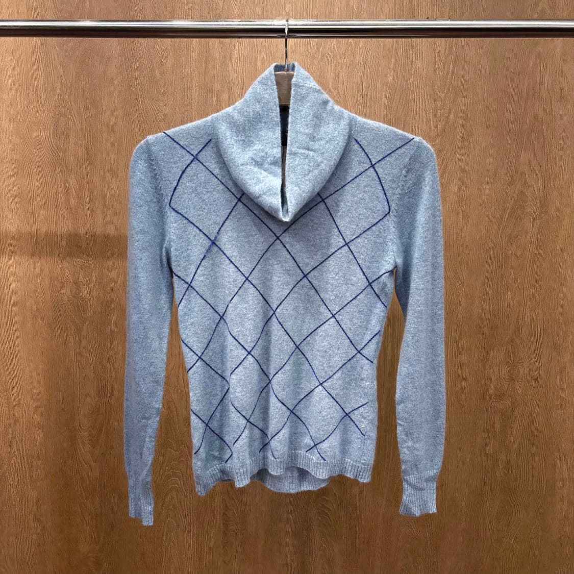 막스마라 위켄드 터틀넥 캐시미어 긴팔 니트 아가일 패턴 디테일 블루 상품이미지2