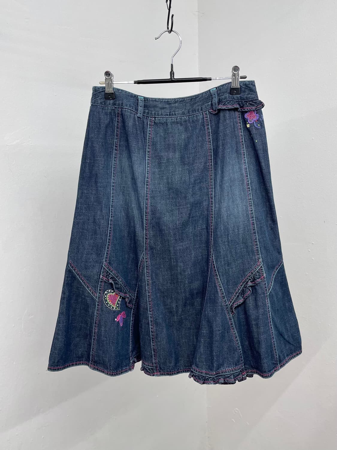 키치 자수 프릴 데님 스커트 상품이미지1