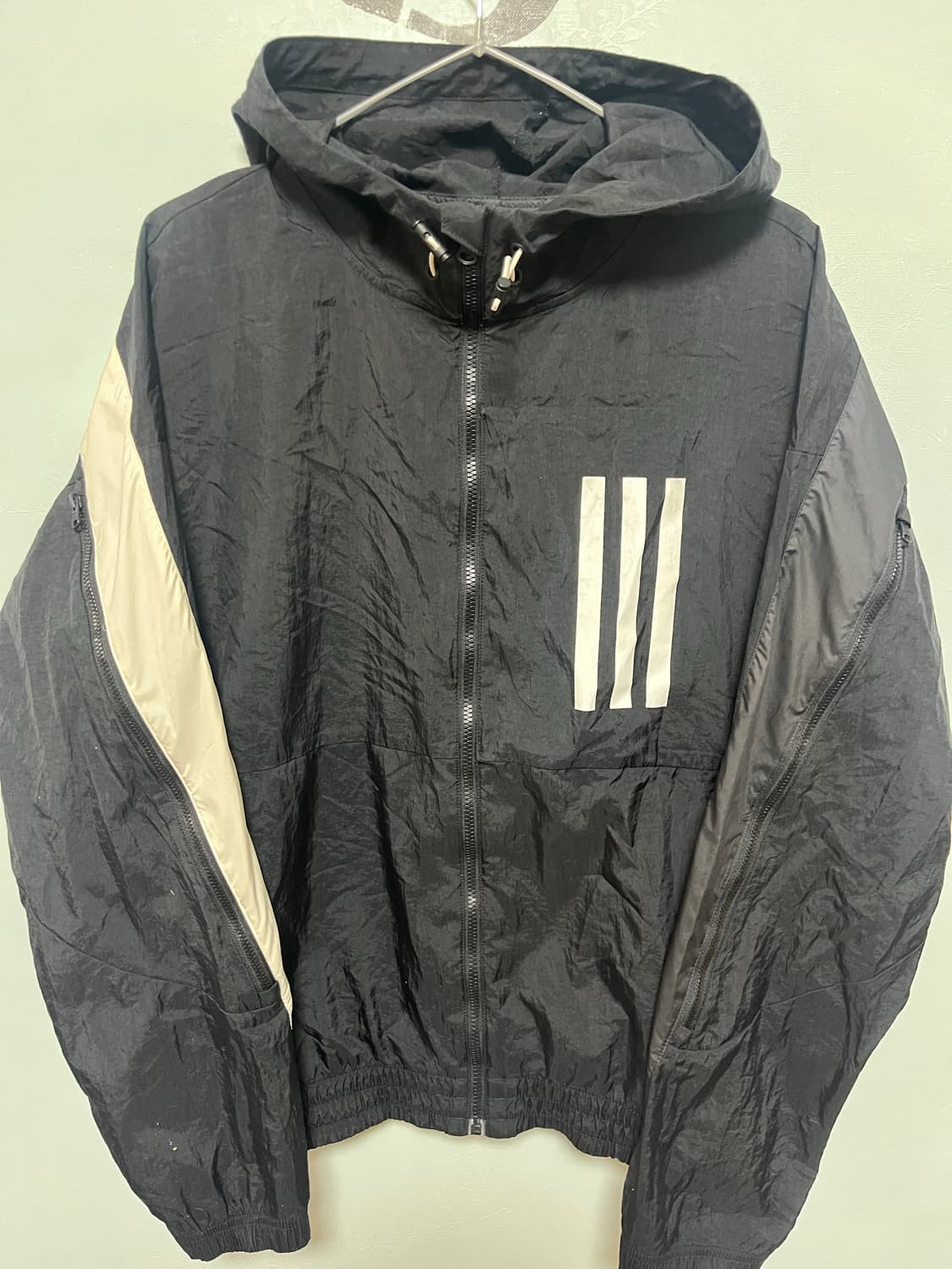 아디다스 삼선 후드 바람막이 블랙 상품이미지1