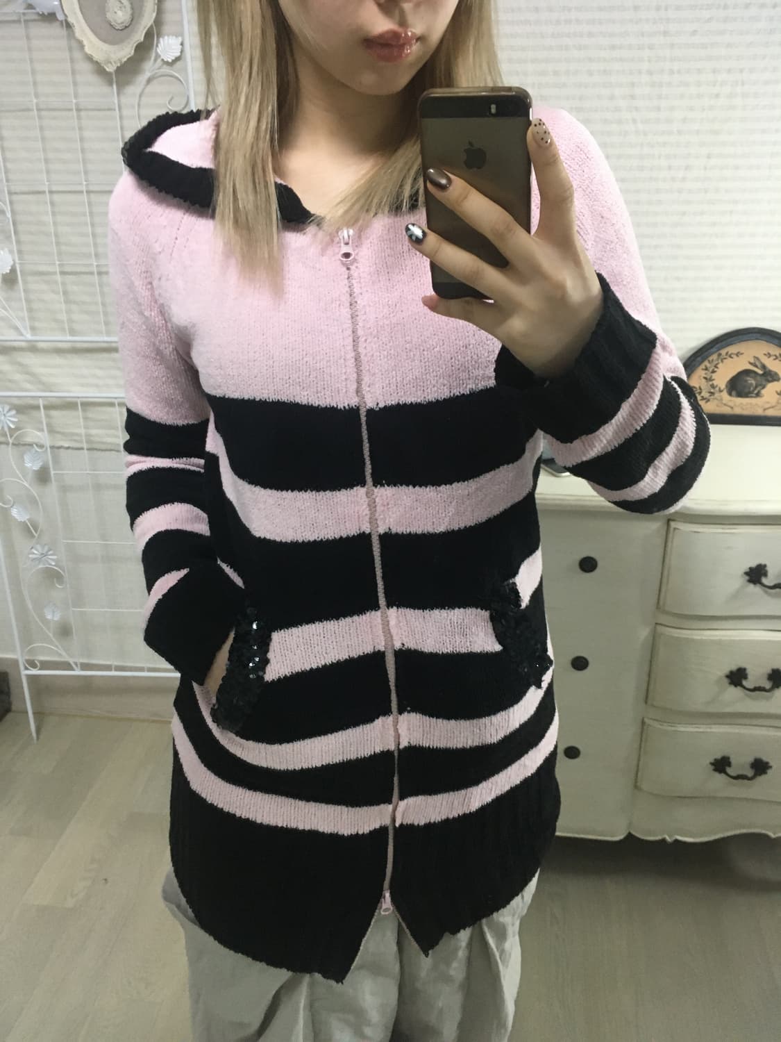 리즈리사 돌 핑크 블랙 스트라이프 후드 집업 상품이미지4