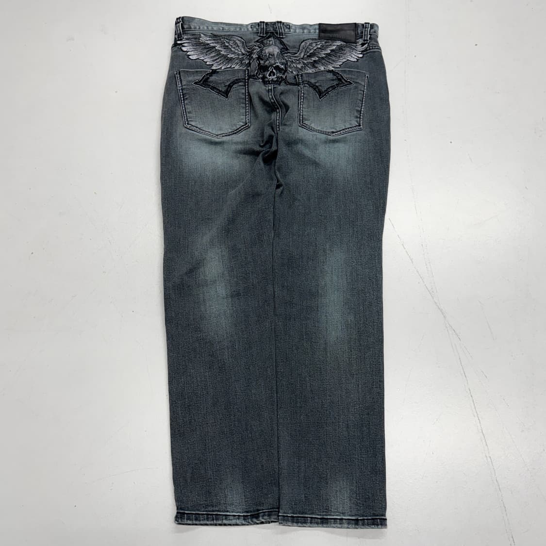 클라우드 72 스컬 해골 자수 새깅 락 펑크 바이커 데님팬츠 상품이미지3