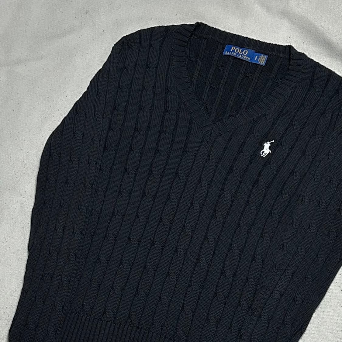 M 폴로랄프로렌 여성용 브이넥 블랙 케이블 니트 상품이미지1
