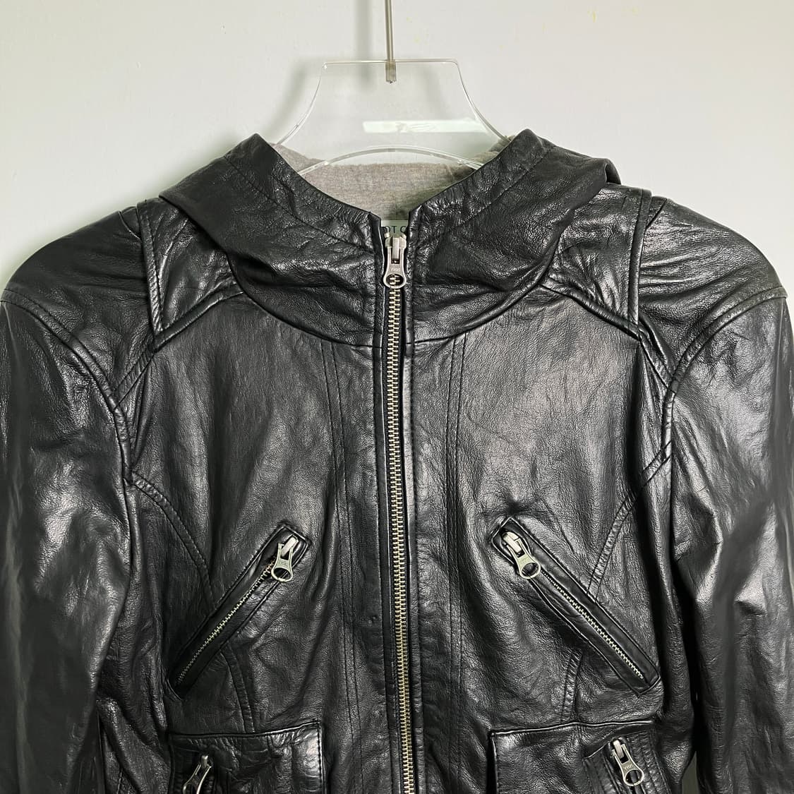 Scot club 블랙 후드 레더 자켓  상품이미지4