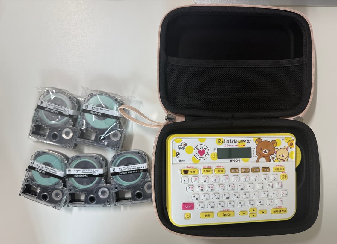 엡손 리락쿠마 라벨 프린터기+케이스+라벨 테이프 5개 상품이미지1